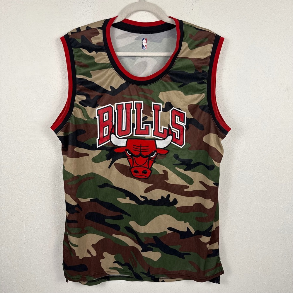 NBA Chicago Bulls Camo Tank Top Mens XL Woodland Camouflage Basketball Jersey